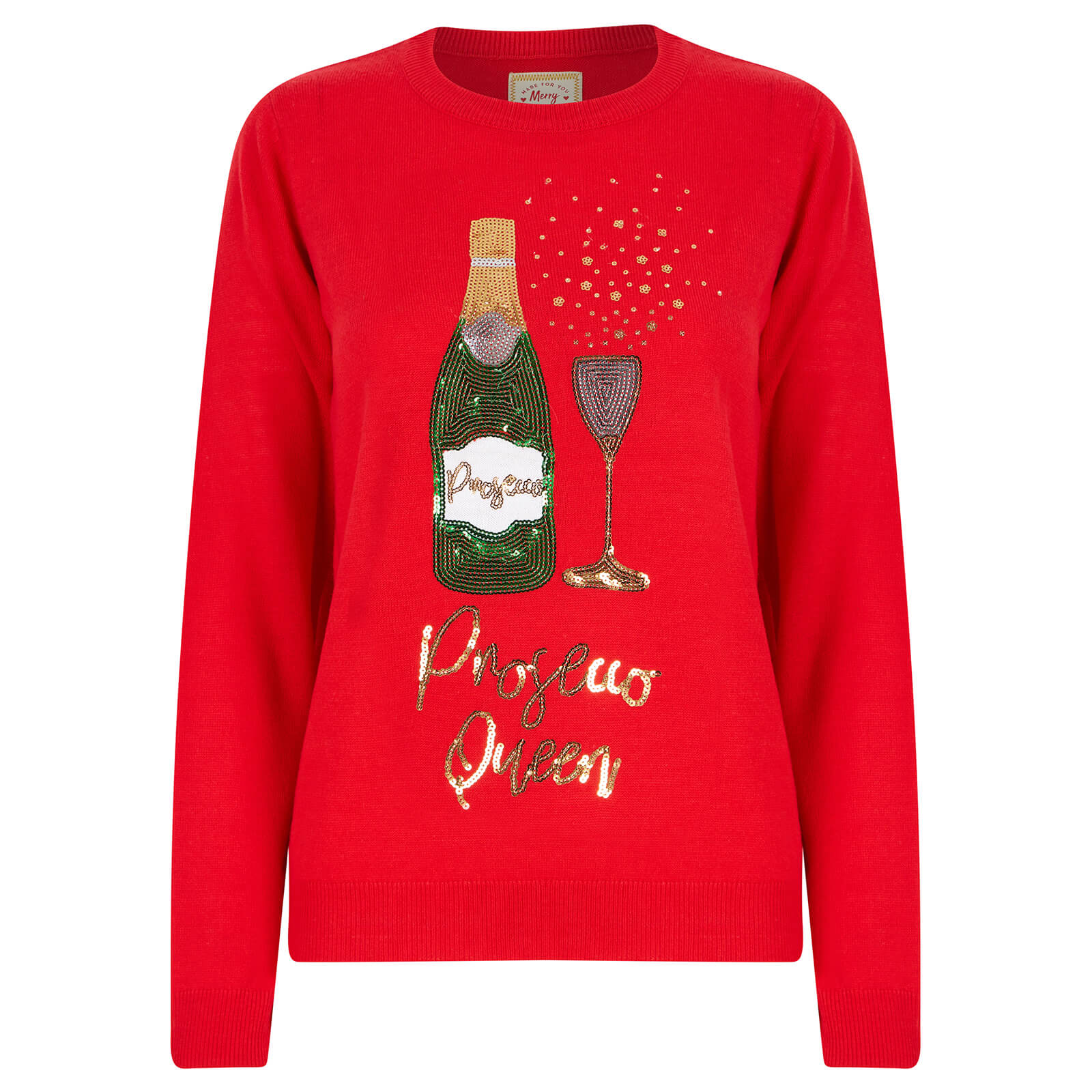 Mr Crimbo Womens Prosecco Queen Sequin Christmas Jumper - MrCrimbo.co.uk -SRG3A190201_A - Red -10